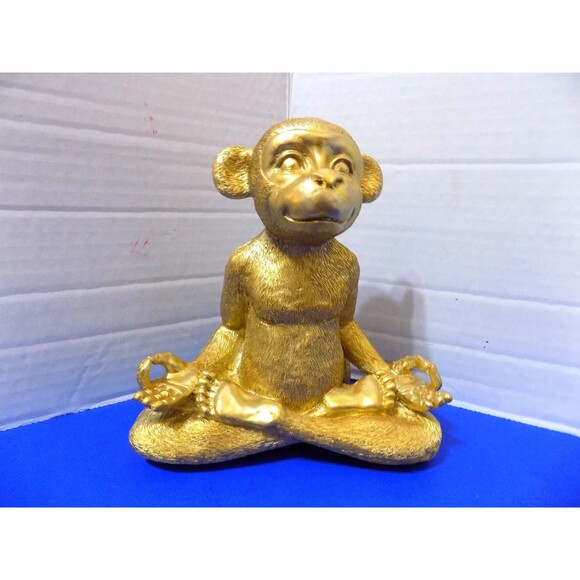 NEW Gold Yoga Zen Monkey Chimp Ape Statue Figurine Home Decor Gorilla - Picture 1 of 5